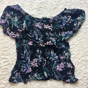 American Eagle Outfitters Black Floral Off-Shoulder Blouse